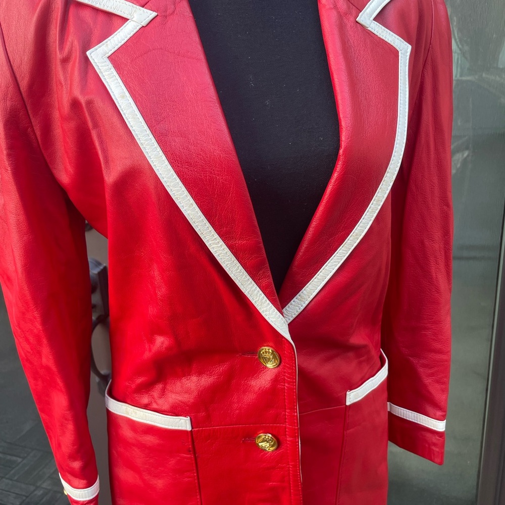 Lillie Rubin Vintage Chic Red Leather Blazer with White Trim